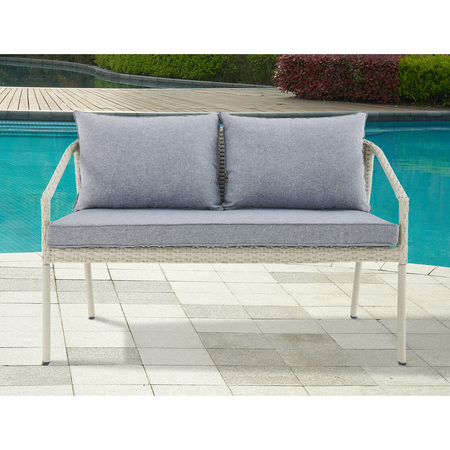 Alaterre Furniture Windham All-Weather Wicker Two-Seat Outdoor Light Gray Bench with Dark Gray Cushions AWWA02AA